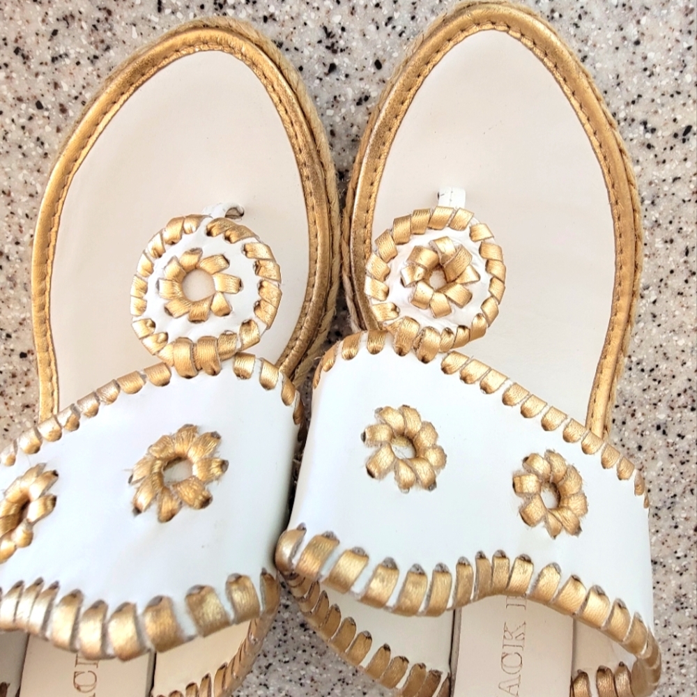 JACK ROGERS White Leather Wedge Sandals 10 - Picture 9 of 9